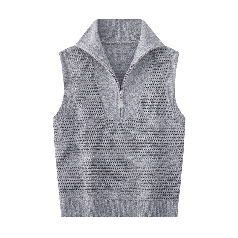 Lapel Zipper Vest for Women, Layered Sequined Wool Knit Base Shirt, 2026 Summer New Style Vest Top