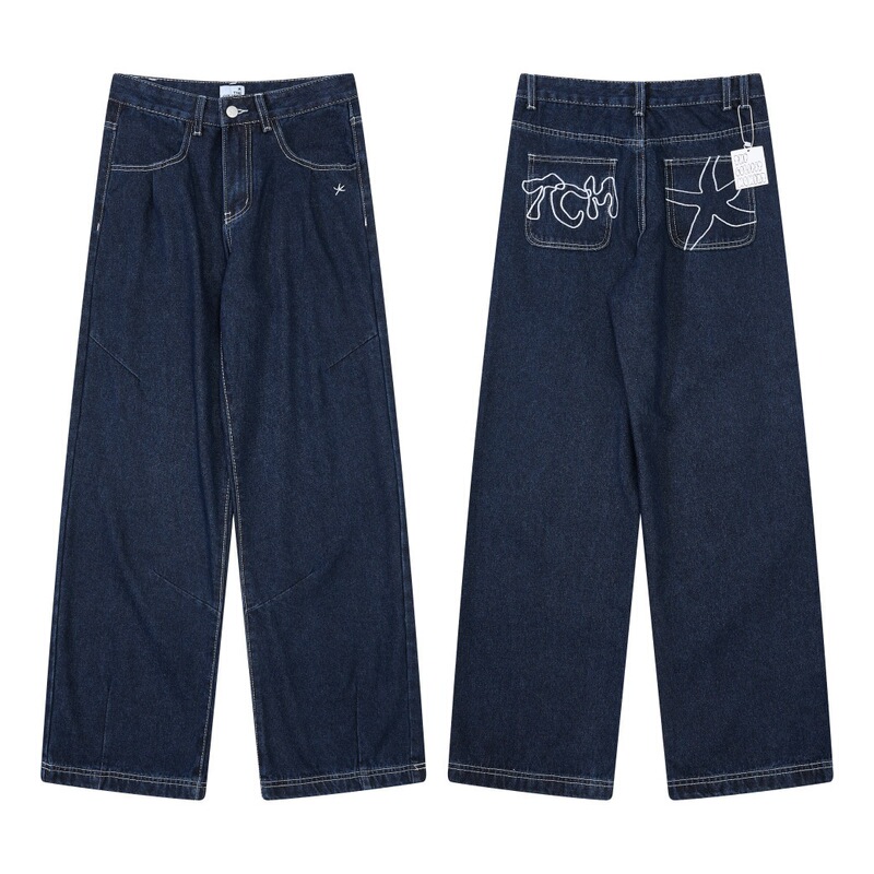Korean Trendy Brand Niche Thecoldestmoment Starfish Jeans Wide-Leg Pants Unisex Straight Long Pants Korean Trendy Brand Niche Thecoldestmoment Starfish Jeans Wide-Leg Pants Unisex Straight Long Pants