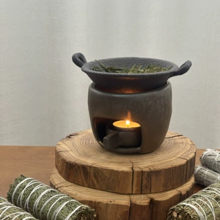 日式手作陶瓷烤茶炉熏香植物雪松香薰炉蜡烛加热底座温茶炉烘烤炉