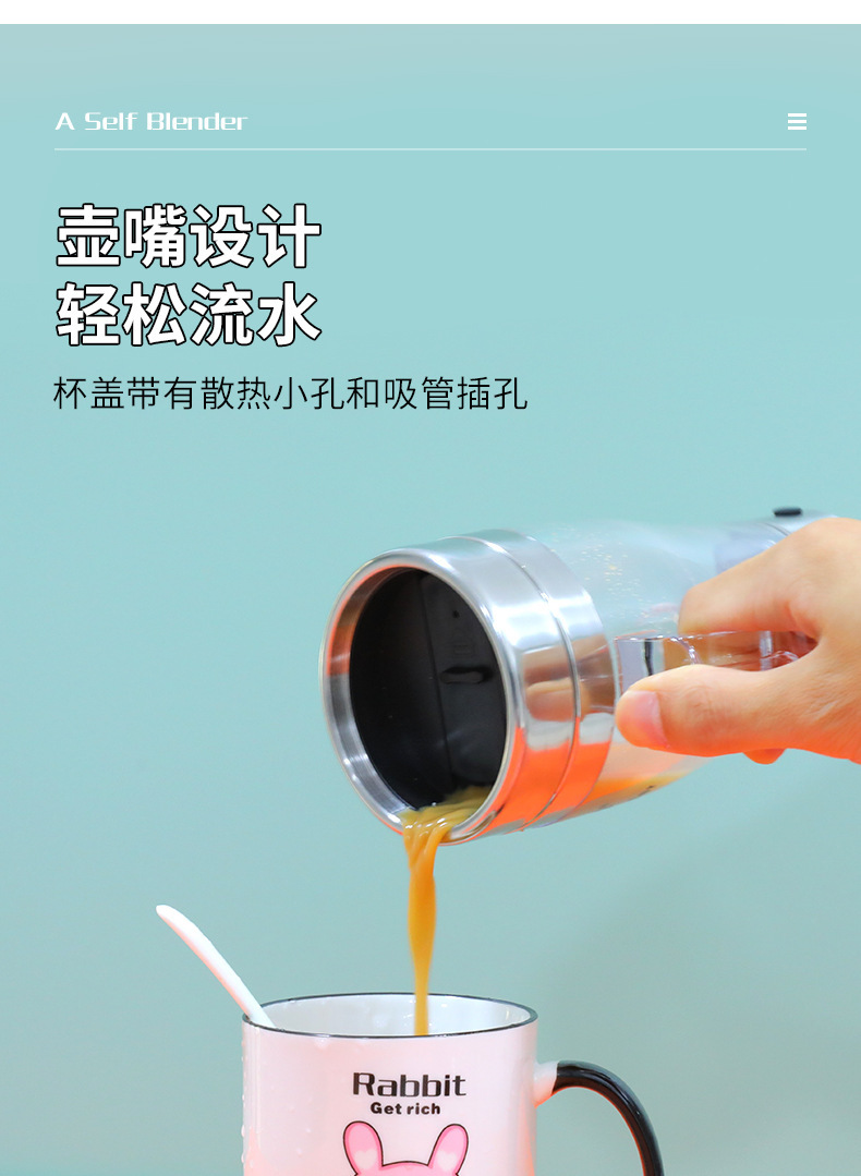 Bestseller Automatischer Rührbecher für E-Commerce mit USB-Aufladung Kaffeetasse Dendrobium-Pulver Milchshake Proteinpulver Shaker-Becher