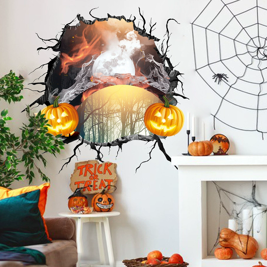 [居杉万圣节破窗魔鬼宇宙地贴 3D磨砂Halloween派对装饰供应批发]