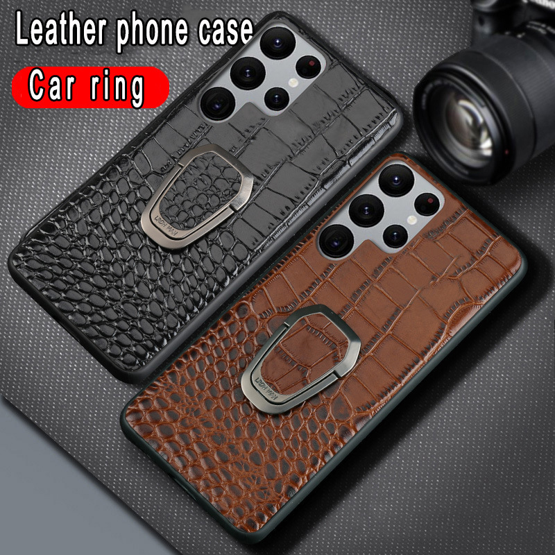 For Samsung Note20 cowhide phone case S23Ultra magnetic bracket all-inclusive S22Plus one-piece