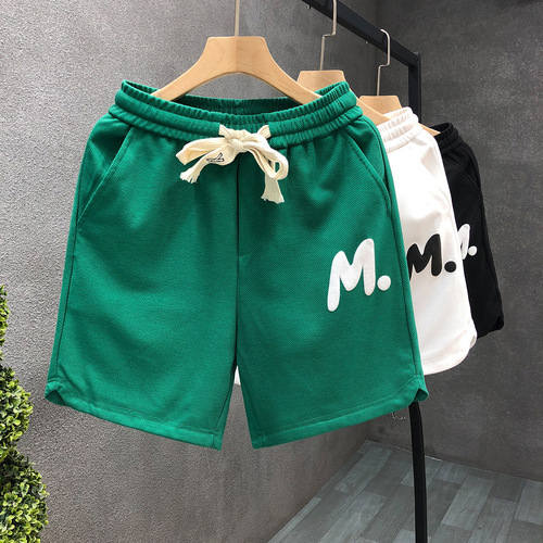 fashion brand lettered shorts men's summer thin casual sports pants quarter straight medium pants loose big pants