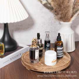 木制圆形花盆底座创意木质香薰蜡烛展示托盘护肤品精油实木底座