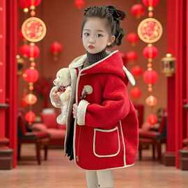 女童加绒外套毛呢秋冬款小公主2025新款儿童呢子女宝宝中长款冬装