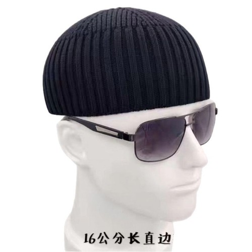 Short sleeve all-cotton knit men's thick helmet-cap pure cotton melon rind hat knitted hat autumn winter bald head hat for men winter