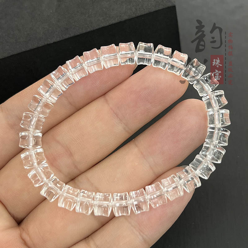 天然白水晶车轮直切盘珠手链 diy饰品散珠项链配饰隔珠女士手串|undefined