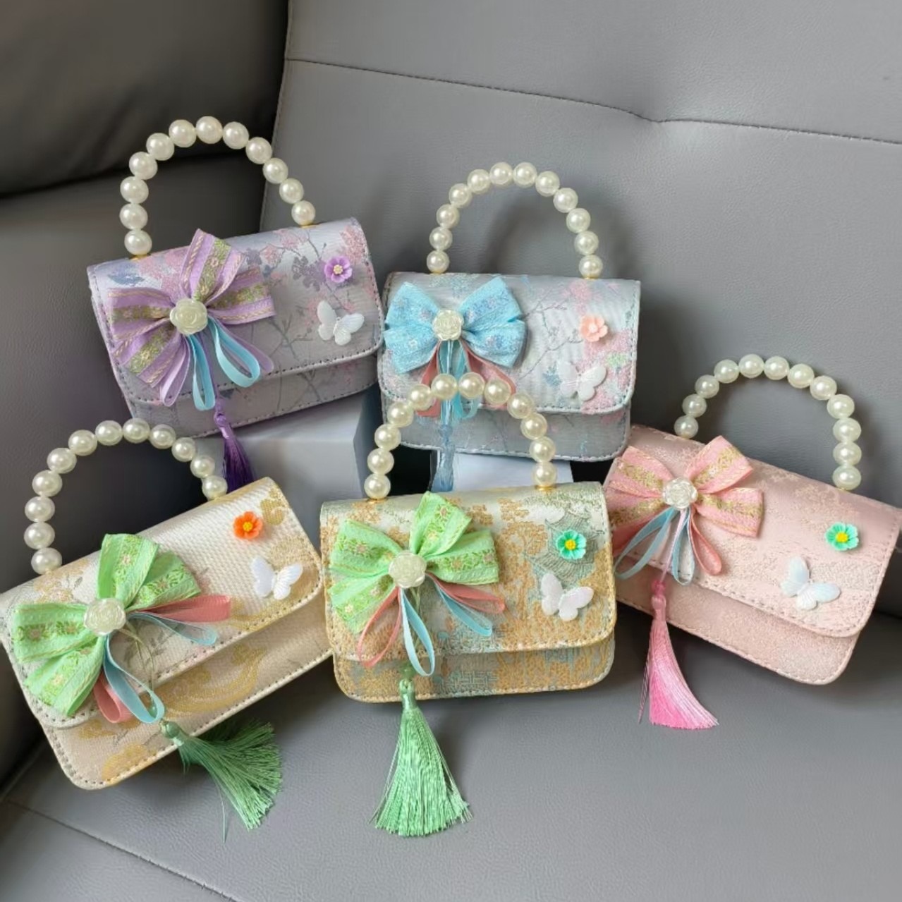 Bolso de mano de perla princesa, bolso de estilo chino, bolso de accesorios, arco, bolso de hombro, bolso cuadrado, bolso de Año Nuevo.