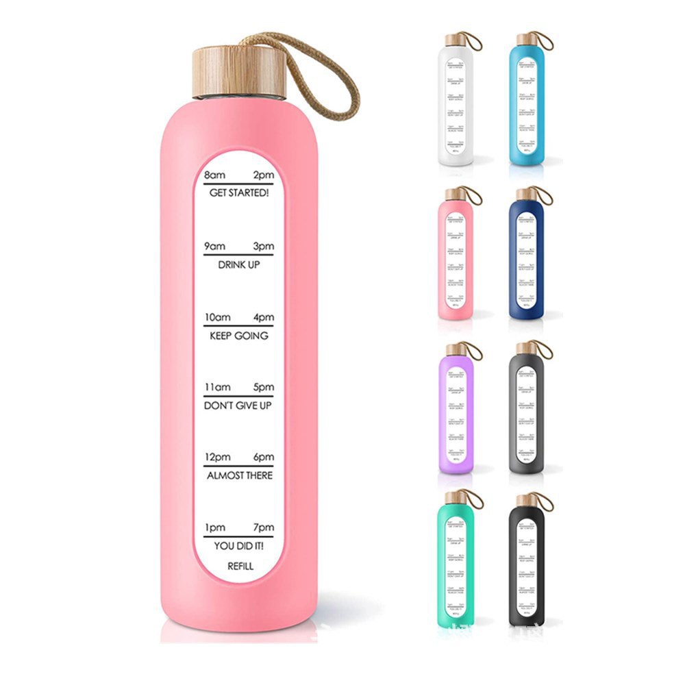Botella de agua de vidrio portátil de gran capacidad, copa de agua de vidrio de borosilicato resistente a altas temperaturas de una sola capa, una pequeña cantidad de personalización