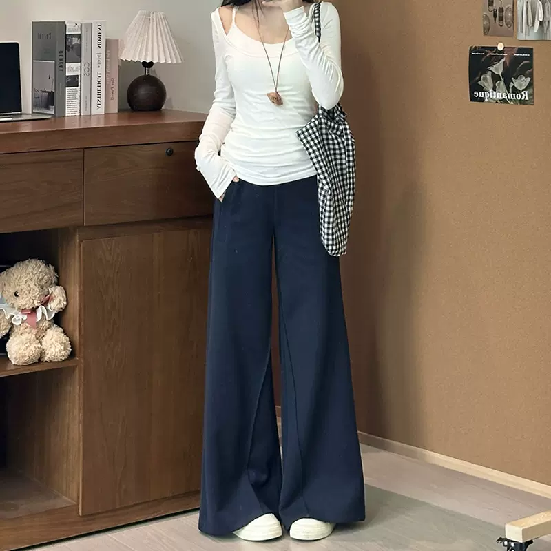灰色运动裤女华棉春秋2025新款高腰宽松直筒显瘦百搭休闲阔腿卫裤