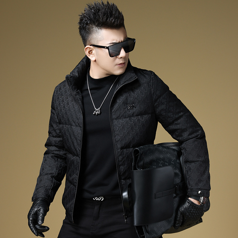 남성용 따뜻한 화이트 덕다운 라펠 코트, 겨울 패션 캐주얼 럭셔리 엠보싱 트렌디 다운 재킷, 방풍 및 보온 기능