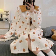 胖mm睡裙女款秋冬季加厚空气棉夹层大码睡衣宽松加肥200斤家居服