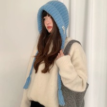 红色巴拉克拉法帽女秋冬羊毛冷帽毛线帽护耳帽子围巾一体