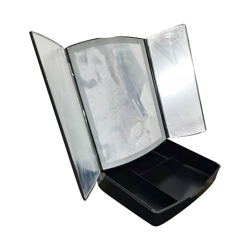 Espejo de maquillaje led espejo de almacenamiento plegable dormitorio femenino espejo de tocador tres puertas con luz maquillaje portátil