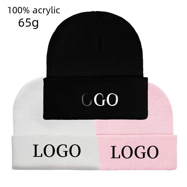 Embroidered Full Acrylic Solid Color Light Plate Knitted Hat European and American Autumn and Winter Warm Wool Hat Men's and Women's Bean Hat