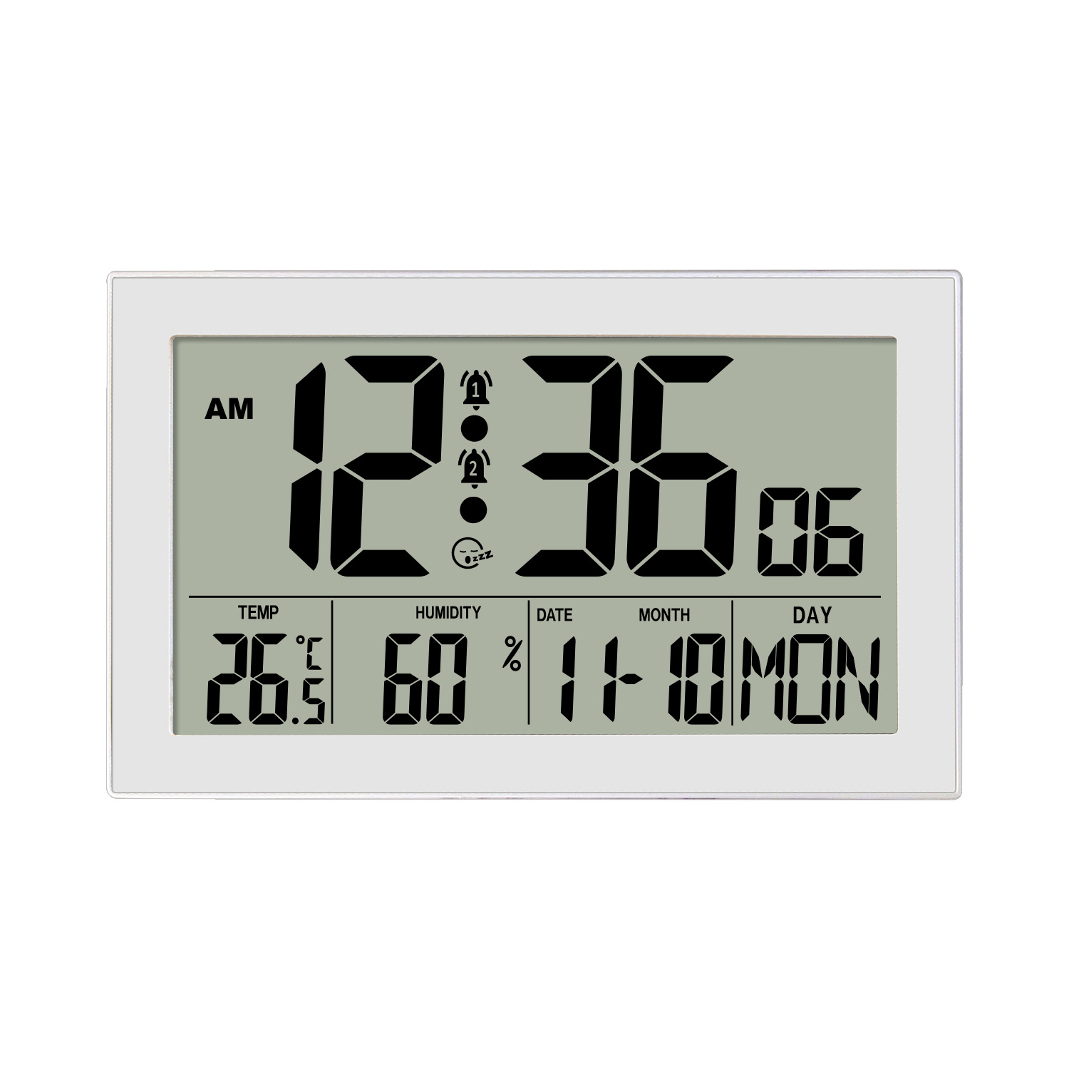 Reloj de pared transfronterizo con acabado de madera para sala de estar y dormitorio, con pantalla digital LCD de alta definición, reloj despertador multifuncional con calendario perpetuo, temperatura y humedad