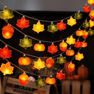 Cross-Border Led Lights with Halloween and Thanksgiving Small Pumpkin Maple Leaf Atmosphere Light String Scene Layout Decorative Small Lanterns