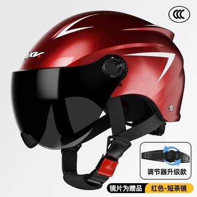 Protection Half Helmet Women's All-Season: Motosiklet kaskı (dəbilqə) - 3c666-red-short-tea-mirror