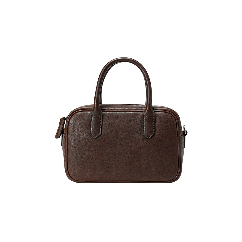 Qiu Zhen Wide Bowling Bag Vegetable Tanned Sheepskin Retro Commuter Shoulder Crossbody Bag Genuine Leather Small Square Handbag For Women - Thumbnail 8