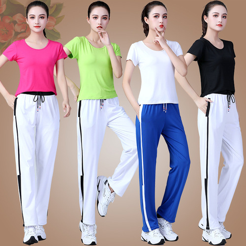 广场舞服装新款夏季短袖鬼步舞运动服束口长裤中老年演出服装
