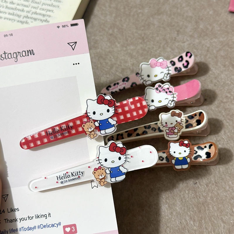 Акриловые заколки Hello Kitty, милые принты (леопард, горох, клетка), лёгкий набор из 6 штук