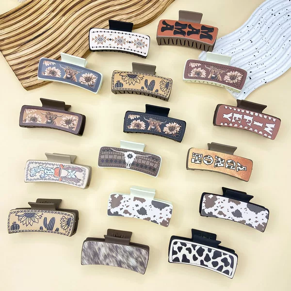 Cross-Border Popular Leather Clip Women's Hair Clip Western Cowboy Style Multi-Color Shark Clip High Ponytail Clip Bull Head