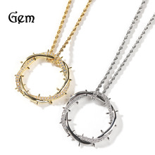 欧美复古荆棘皇冠吊坠项链男士潮小众设计感铜镶锆石嘻哈项链