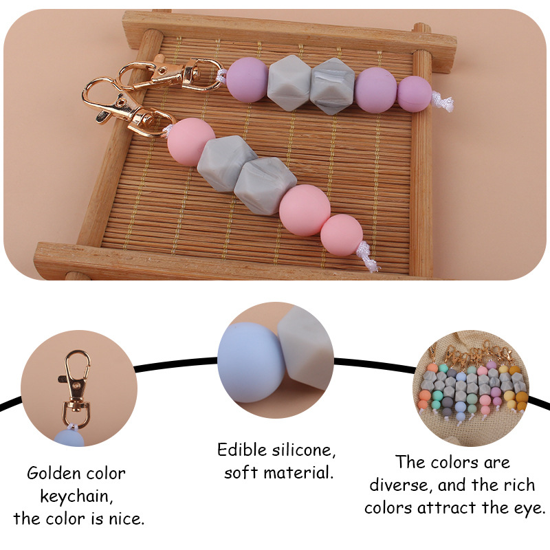 Nuevo DIY creativo llavero de oro colgante mármol octogonal cuentas de silicona llavero colgante bolsa colgante