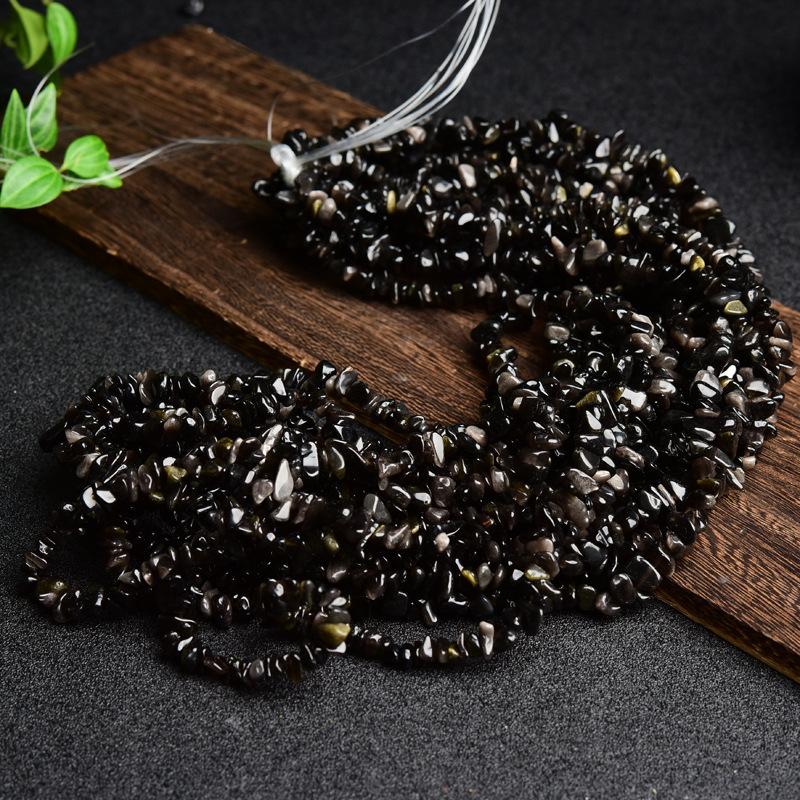 천연 금빛 야오석 자갈 긴 끈 자갈 5-7mm 길이 약 85cm