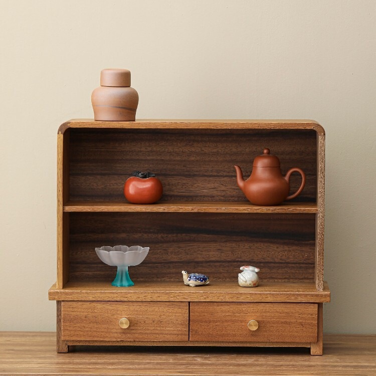Walnut Multi-Layer Storage Rack Home Desktop Organizer Wave-Shaped Storage Box Cosmetics Storage Rack
