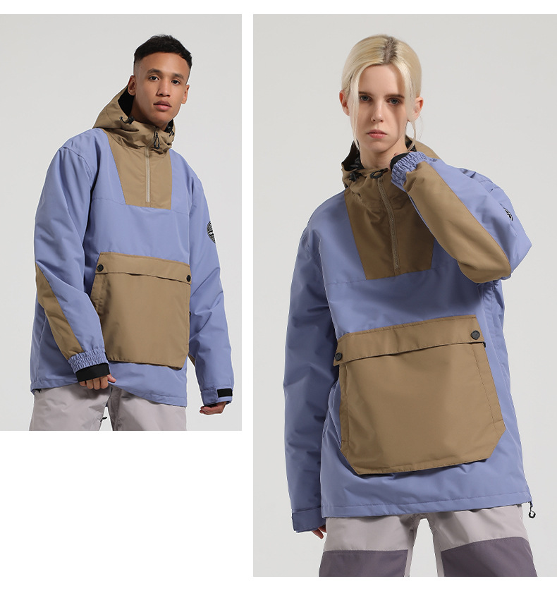 Νέα χειμερινή ένδυση σκι για άνδρες χαλαρό σνόουμπορντ αντιανεμικό αδιάβροχο ζεστό χρώμα αντίθεσης χιονιού γυναικεία υπαίθρια εξοπλισμός σκι_voghion.com