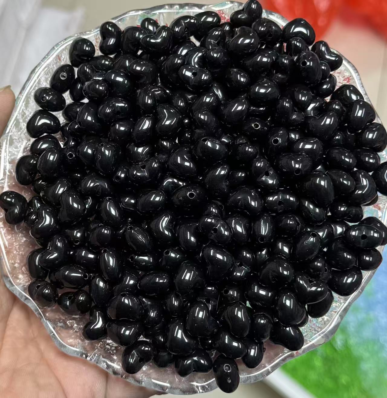 Gordos amor tacos agujeros verticales corazón de桃 cuentas acrílicas pulseras cadenas de teléfonos móviles diy accesorios de joyería 2025 perlas sueltas