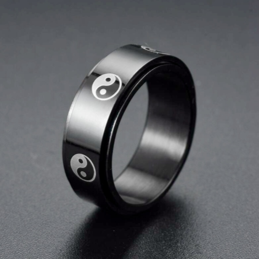 Menu0027s  Vertical Character Mantra Rotating Decompression Lucky Titanium Steel Ring