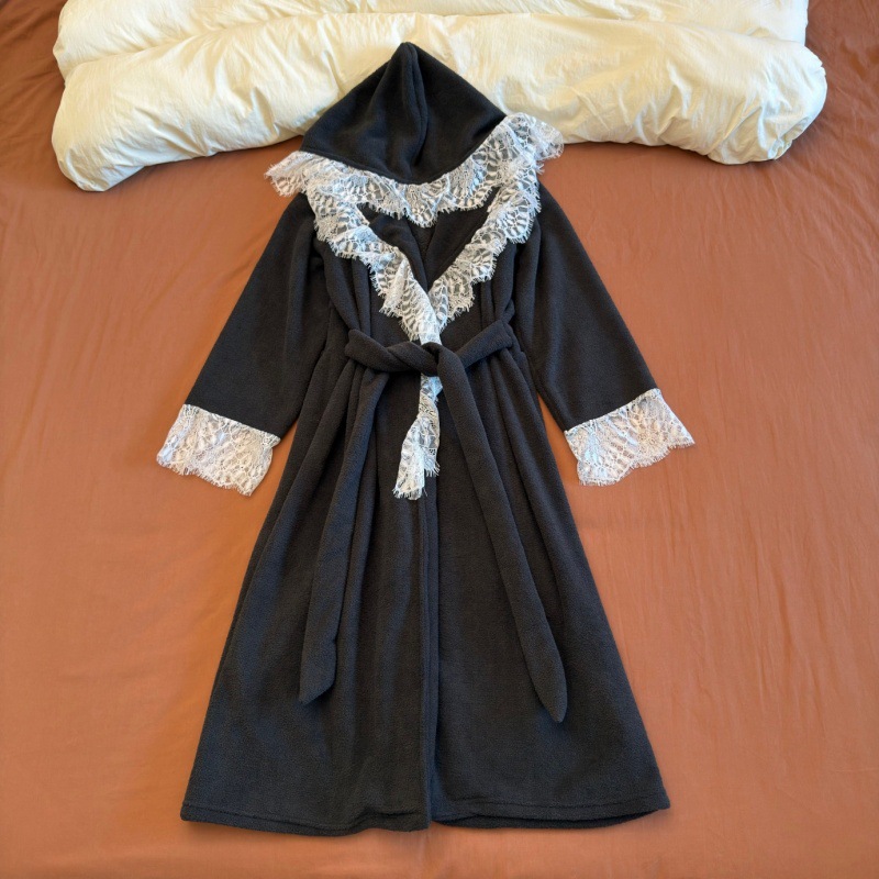 Cross-Border Foreign Trade Hotel Style Beauty Salon Mid-Length Nightgown for Women Autumn and Winter High-End Fairy Nightgown Women's Bathrobe