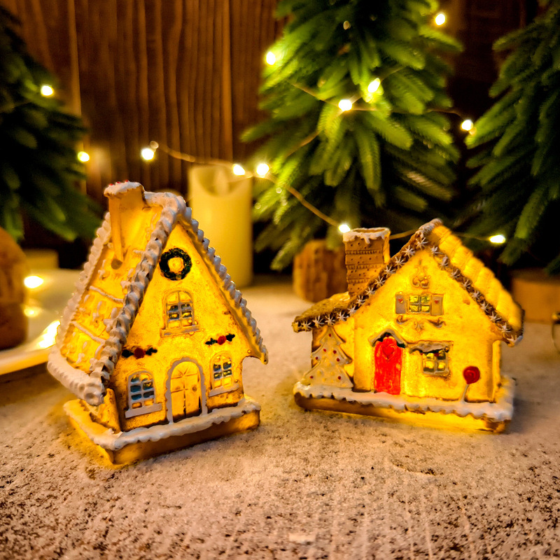 新しいクリスマス樹脂小さな家マイクロ風景 LED 発光ハウスクリスマスハウスデスクトップ装飾品クリスマス装飾|undefined