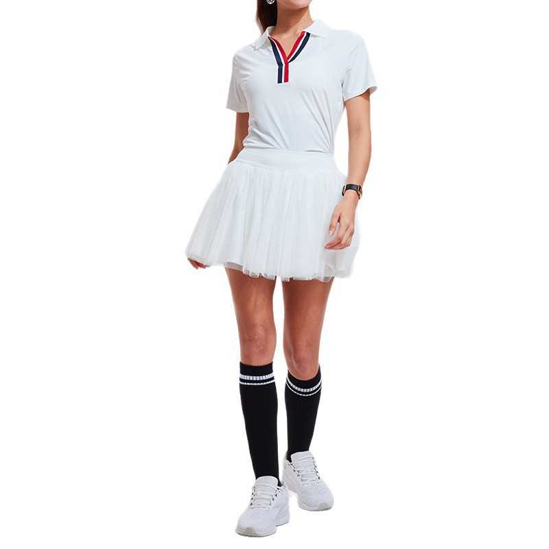 Caijue nuevo trajes deportivos transfronterizos para mujeres anti-corrido ocio camisa de polo de manga corta camisa de tenis de plumas para mujeres