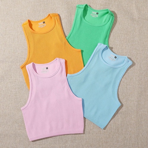 Elastic Rib-Knit Sleeves Casual Corset Indoor Tank Tops