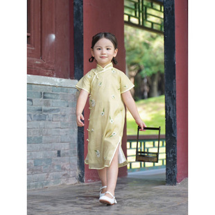 Girls' Traditional Cheongsam Chinese Style Ethnic Dress Baby High-End Embroidered Breathable and Comfortable Double Layer