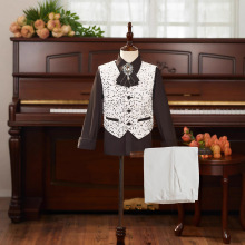 男童礼服小主持人亮片马甲儿童西装演出西服模特走秀花童闪亮英伦