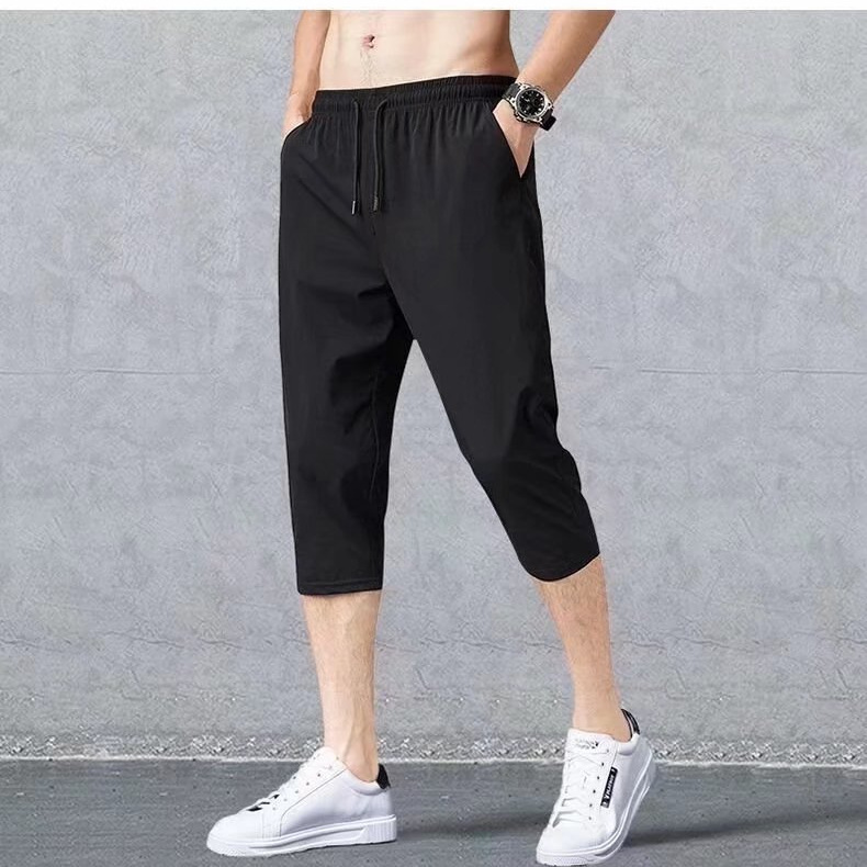 Summer casual pants men's cropped pants straight Haren pants thin color blank version loose flat pants wholesale