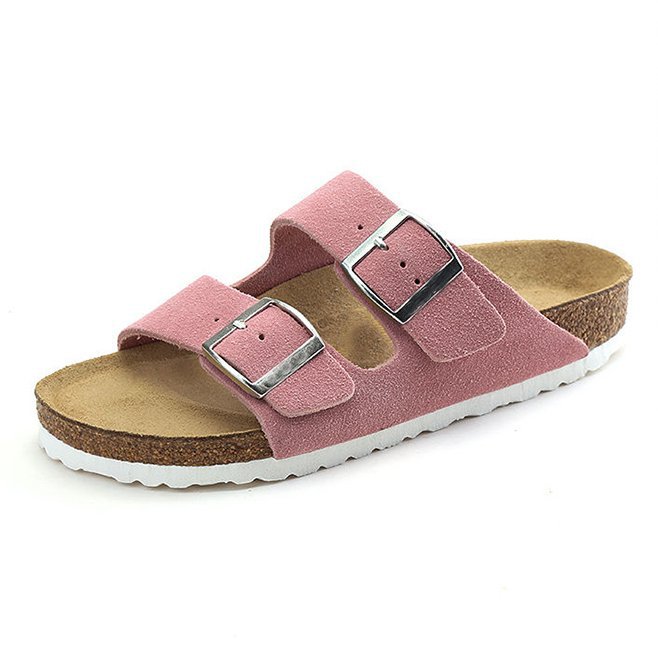 Plus-size flat sandals for women, vintage-style leather-strap buckle sandals—European and American designs