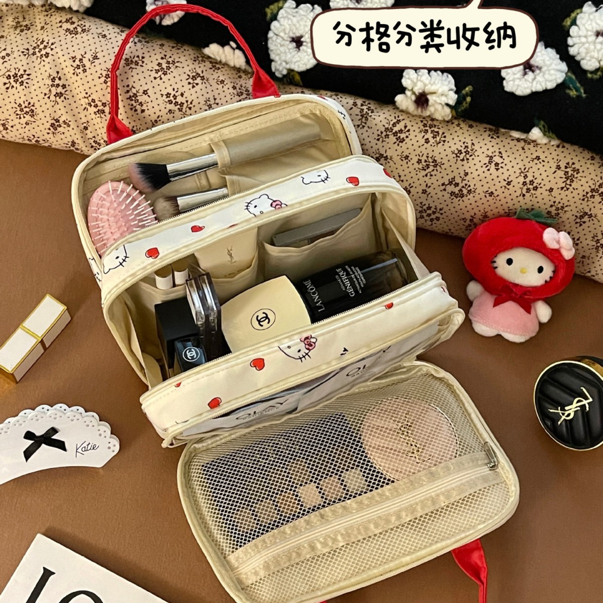 2025 nueva bolsa de cosméticos de tres capas, bolsa de almacenamiento de viaje portátil de gran capacidad, bolsa de lavado, equipaje colgante