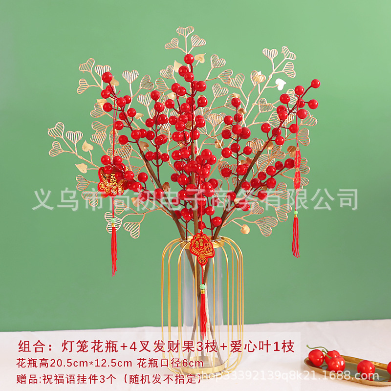 Fortuna fruta pequeña flor de fruta roja fruta acebo planta verde decoración sala de estar flor falsa casa nueva planta casa Decoración