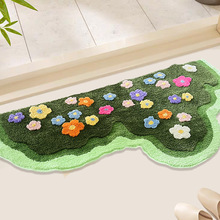 卧室地毯床边毯轻奢高级感绿色花园植绒家用地毯高低毛客厅小地垫
