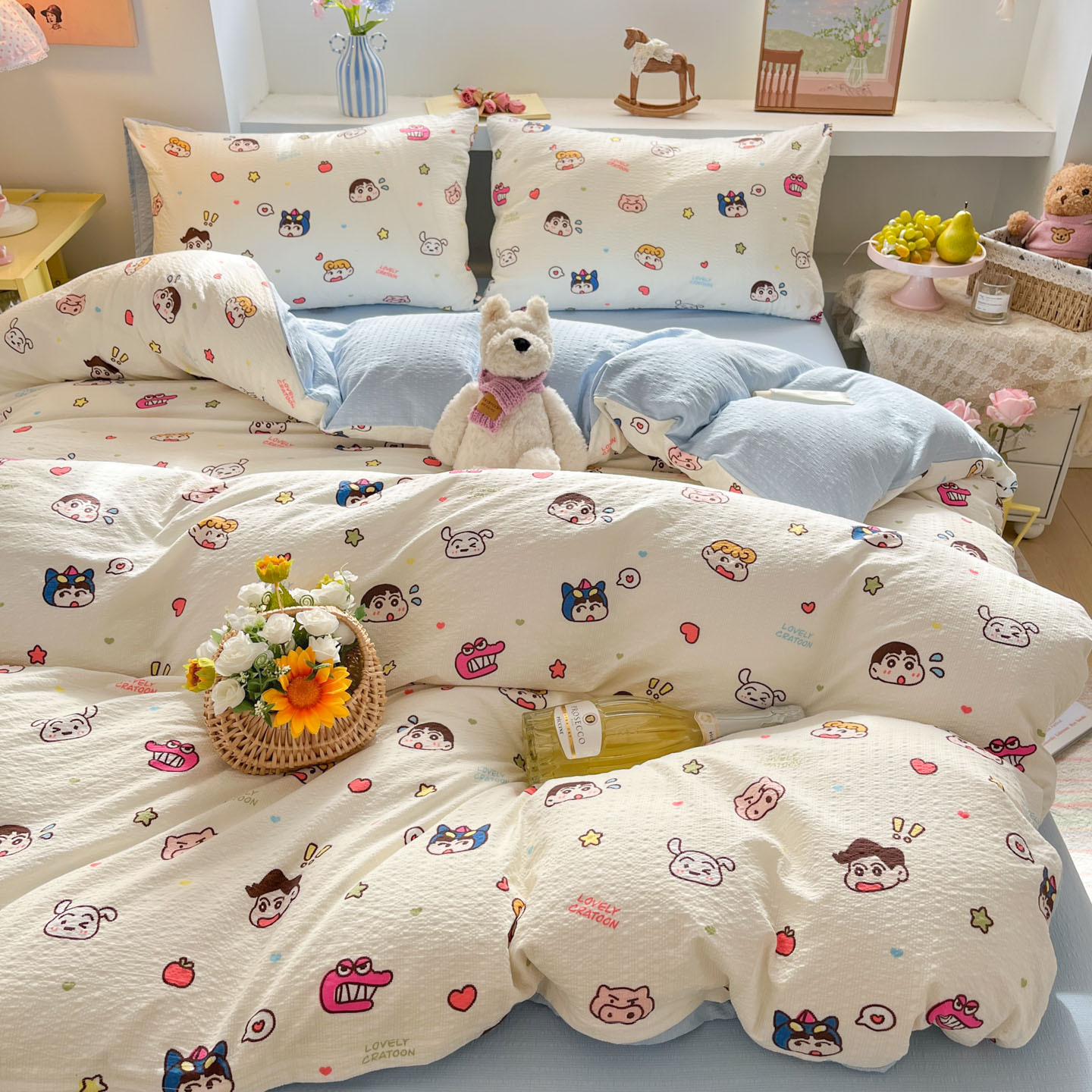Little new world [class a maternal and infant grade puff yarn] / 【flat sheet style】0.9 three-piece set - duvet cover 150x200 cm