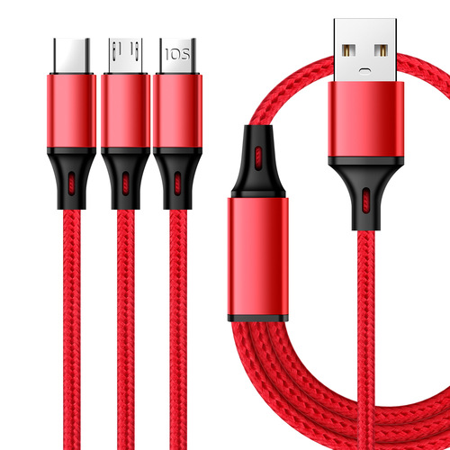 One-to-three data cable charging cable suitable for Android Huawei type-c Apple data cable USB mobile phone fast charging cable