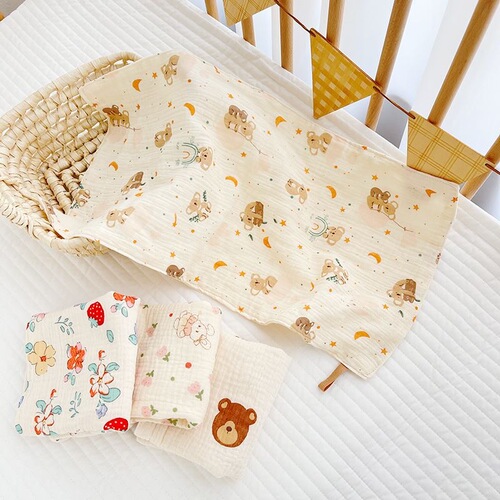 Baby Towel 25*50 Children's Rectangle Cotton Gauze Four-Layer Soft Absorbent Newborn Baby Face Towel and Drool Cloth