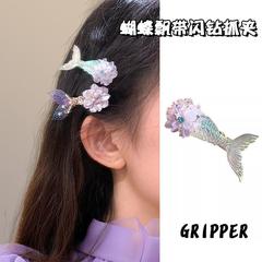 甜美紫色梦幻美人鱼发卡度假风鱼尾发夹侧边夹刘海夹花朵头饰