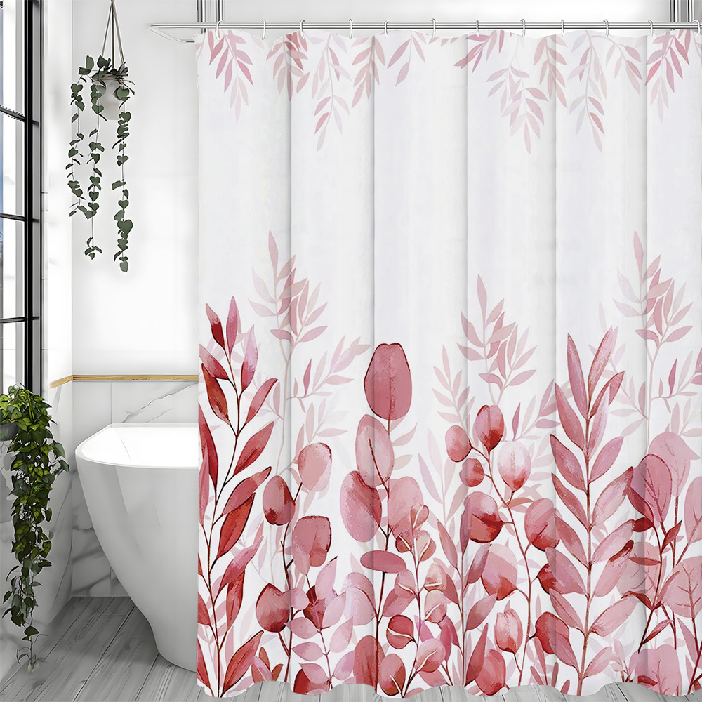 Amazon e-commerce transfronterizo venta transfronterizo cortina de ducha europea y americana diseño minimalista hoja rosa barra de baño necesaria