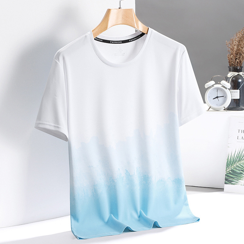 Verano fresco delgado transpirable hielo ojo de seda camiseta de manga corta hombre ropa deportiva de secado rápido hombre